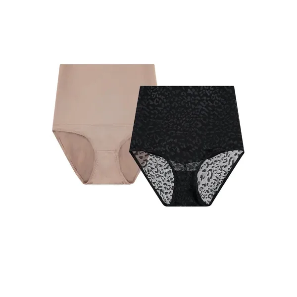 Wild Elegance : Designer Duo of Black Leopard Print Shaper Panties - Breathable Firm Control