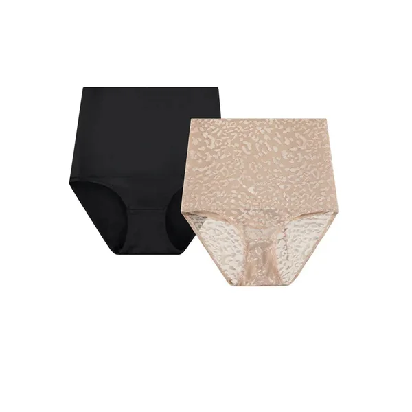 Wild Elegance : Designer Duo of Nude Leopard Print Shaper Panties - Breathable Firm Control