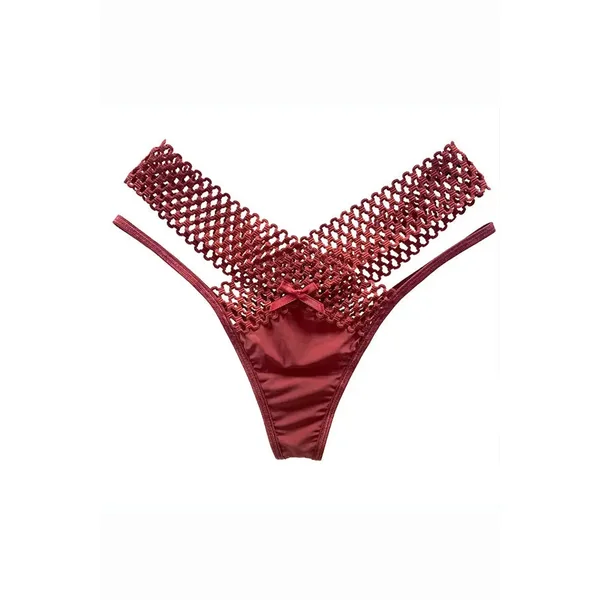 Wine Red Lattice Stretch Micro Bikini Panty