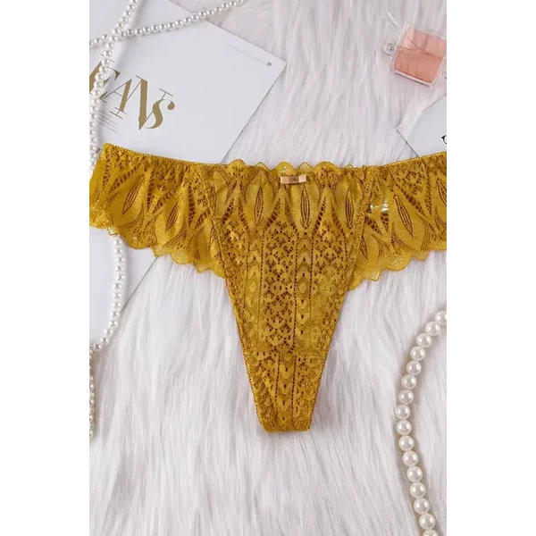 Yellow Lacey Lace-Up Thong