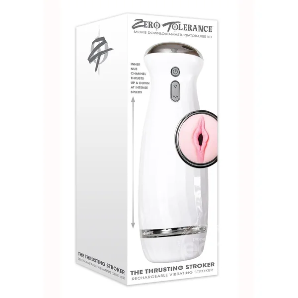 Zero Tolerance The Thrusting Stroker Rechargeable Vibrating Pussy Masturbator - Vanilla/White