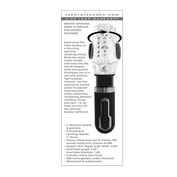 Zero Tolerance Thrill Ride Rechargeable Stroker - Black/Clear
