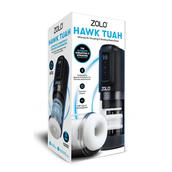 Zolo Hawk Tuah Ultimate BJ Thrusting Rechargeable Masturbator - Black/Clear